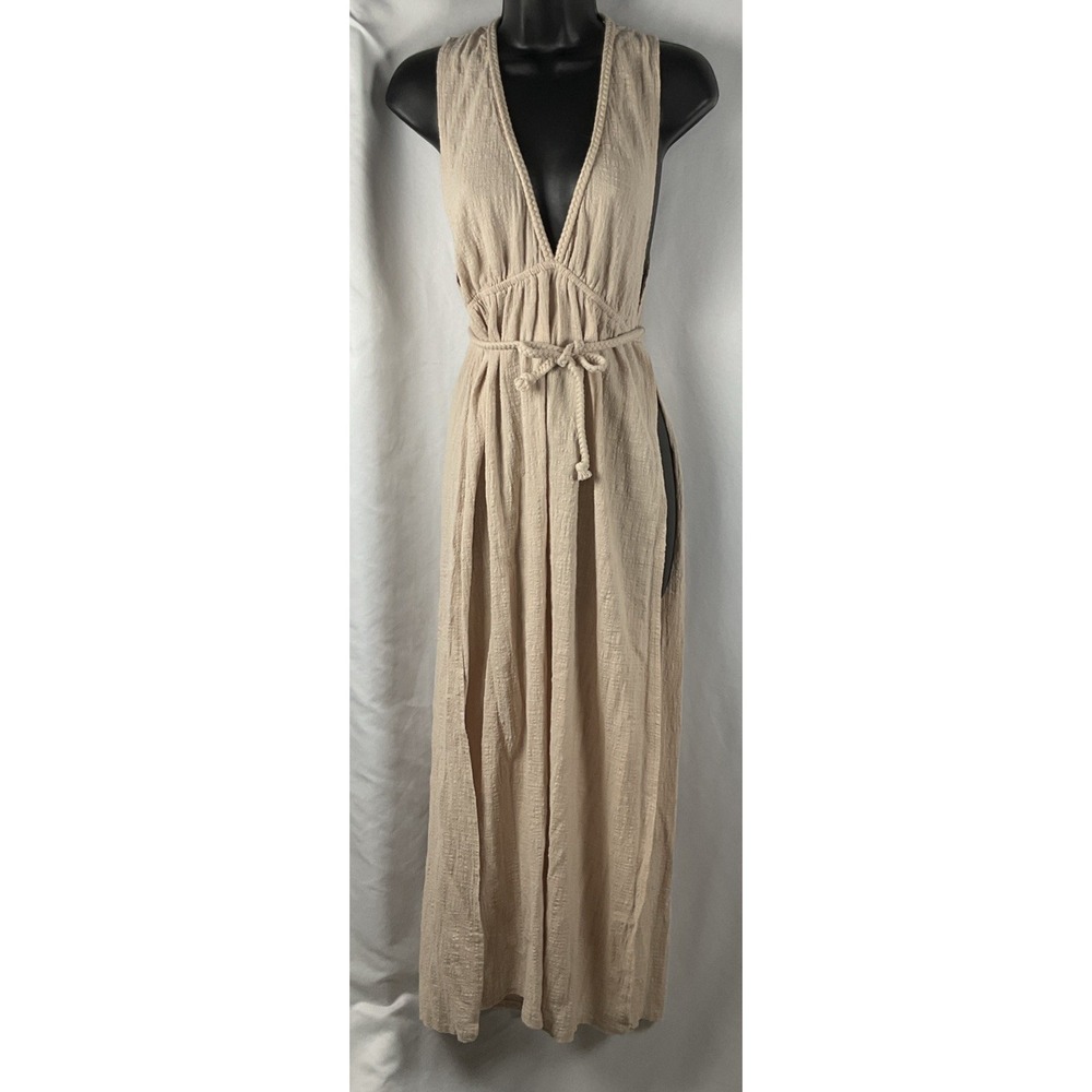 Shade & Shore Women's Small Tan Gauzy Boho Grecian Cover Up Dress Side Slits
